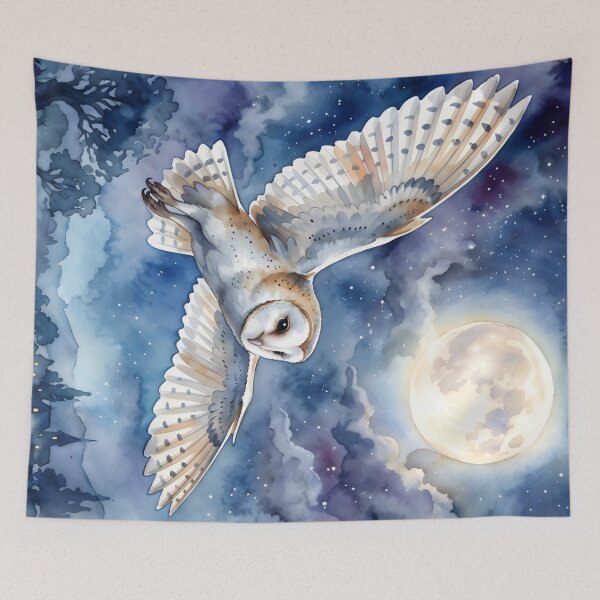 Item preview, Barn Owl Tyto Alba Gliding Night Full Moon designed and sold by RubisLeaf.