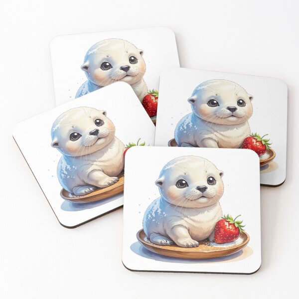 Item preview, Cute Baby Seal with Giant Strawberry Fruit Art designed and sold by AQUILAKREO.
