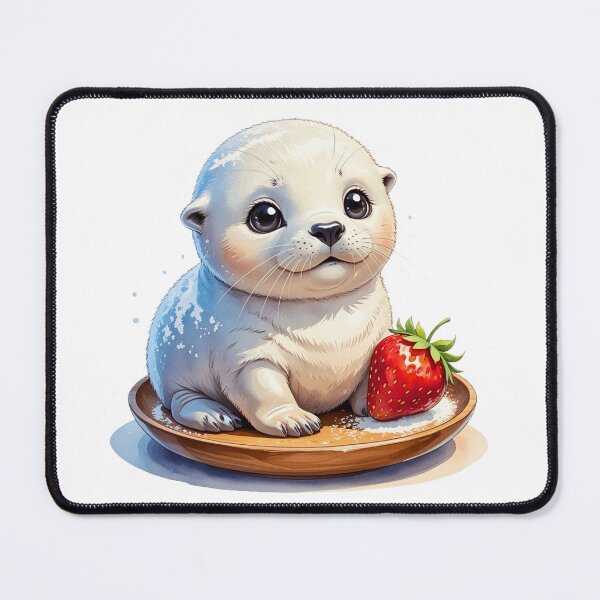 Item preview, Cute Baby Seal with Giant Strawberry Fruit Art designed and sold by AQUILAKREO.