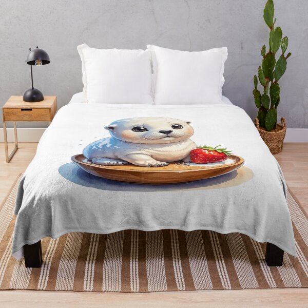 Item preview, Cute Baby Seal with Giant Strawberry Fruit Art designed and sold by AQUILAKREO.