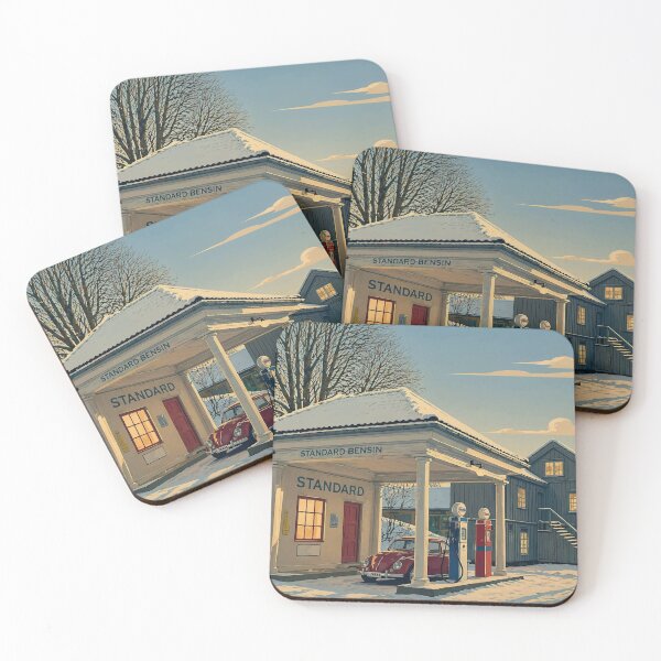 Item preview, Vintage Winter Gas Station with Classic Car designed and sold by darekkocurek.