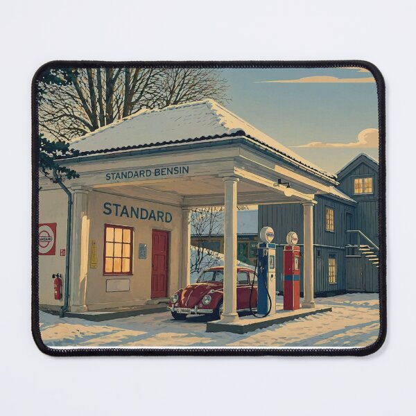 Item preview, Vintage Winter Gas Station with Classic Car designed and sold by darekkocurek.