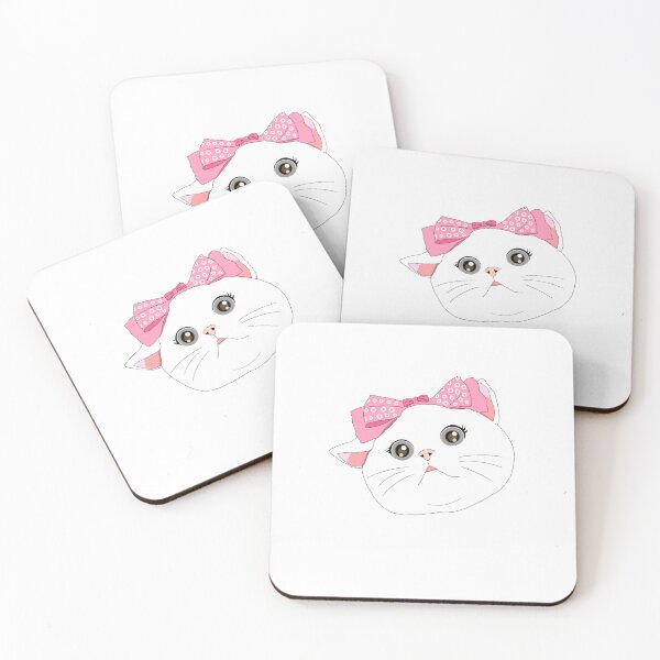 Item preview, round cat face with pink ribbon designed and sold by sara747.