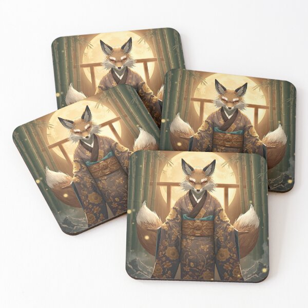 Item preview, Kitsune Fox Spirit in Kimono – Japanese Yokai Moonlight Art designed and sold by kaxymax.