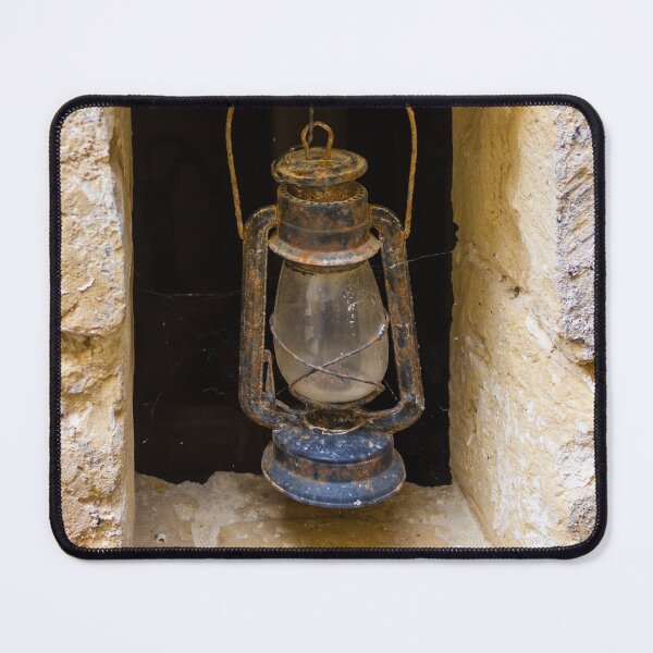 Item preview, Vintage Rusty Lantern Hanging in Stone Window Niche With Weathered Masonry and Cobwebs designed and sold by Nmallia.