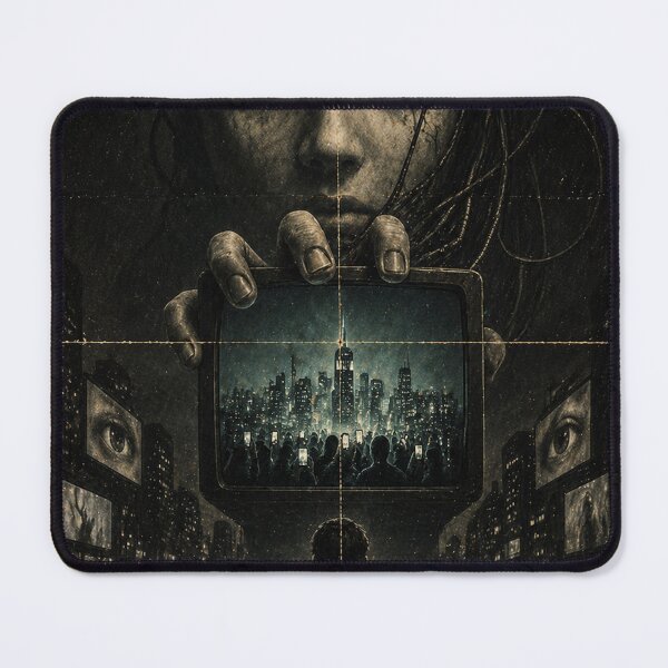 Item preview, Vintage Screen Horror Poster, Crowd and Media Horror Art, Dark Technology Illustration designed and sold by DrizzyV.