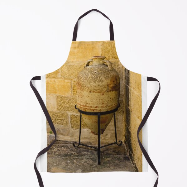 Item preview, Weathered Clay Amphora Pottery Jar On Iron Stand Against Sunlit Limestone Wall In Mediterranean Courtyard designed and sold by Nmallia.