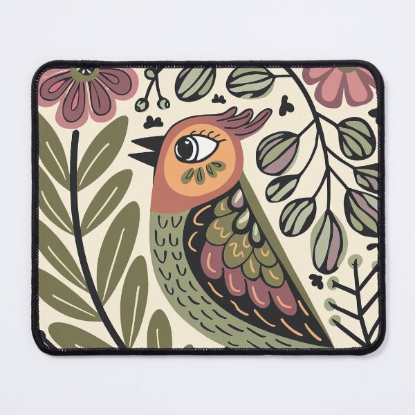 Item preview, Scandinavian Folk Bird Art Print | Botanical Bird on Warm Linen Background designed and sold by Filora Atelier | Bird Art.