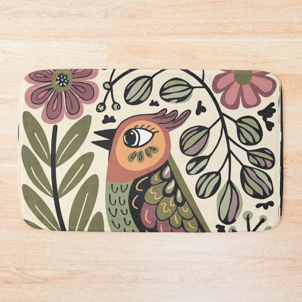 Item preview, Scandinavian Folk Bird Art Print | Botanical Bird on Warm Linen Background designed and sold by Filora Atelier | Bird Art.