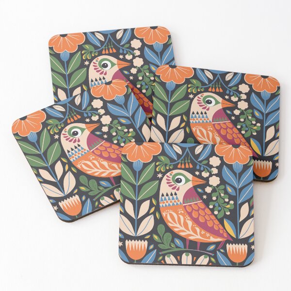 Item preview, Colorful Botanical Folk Bird Print | Scandinavian Floral Bird Wall Art designed and sold by Filora Atelier | Bird Art.