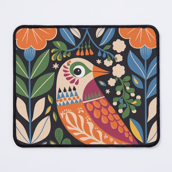 Item preview, Colorful Botanical Folk Bird Print | Scandinavian Floral Bird Wall Art designed and sold by Filora Atelier | Bird Art.