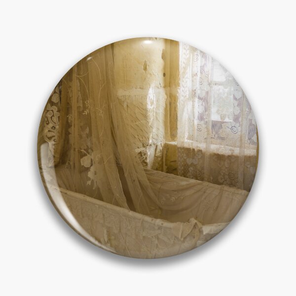 Item preview, Vintage Lace Cradle and Sheer Curtain in Sunlit Stone Room With Antique Nursery Ambience designed and sold by Nmallia.