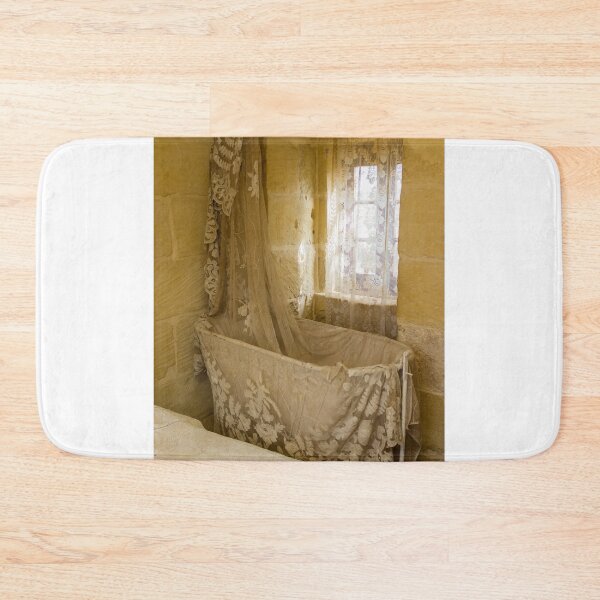 Item preview, Vintage Lace Cradle and Sheer Curtain in Sunlit Stone Room With Antique Nursery Ambience designed and sold by Nmallia.