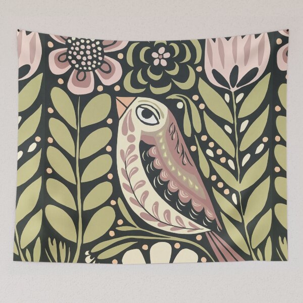 Item preview, Folk Bird Wall Art | Soft Botanical Bird Print with Floral Details designed and sold by Filora Atelier | Bird Art.