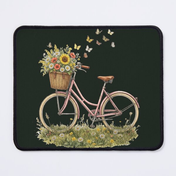 Item preview, Vintage Pink Bicycle Butterfly Wildflower Garden Art designed and sold by Lunevalleyart.