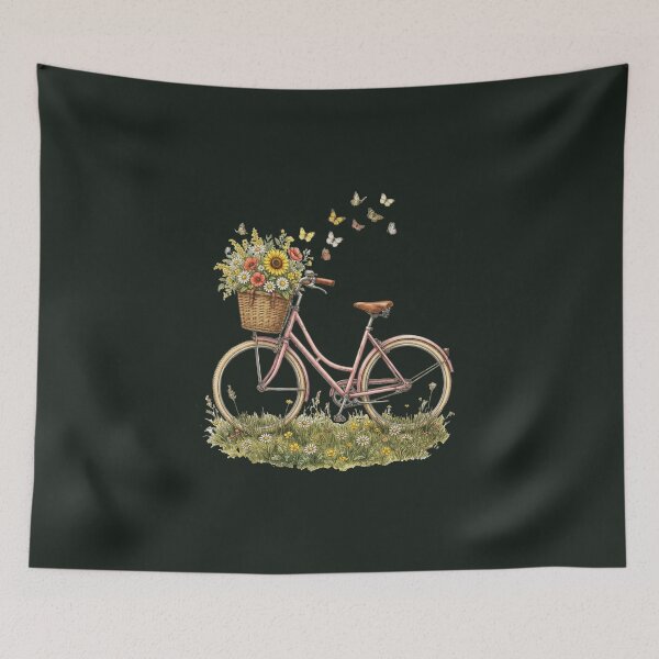 Item preview, Vintage Pink Bicycle Butterfly Wildflower Garden Art designed and sold by Lunevalleyart.
