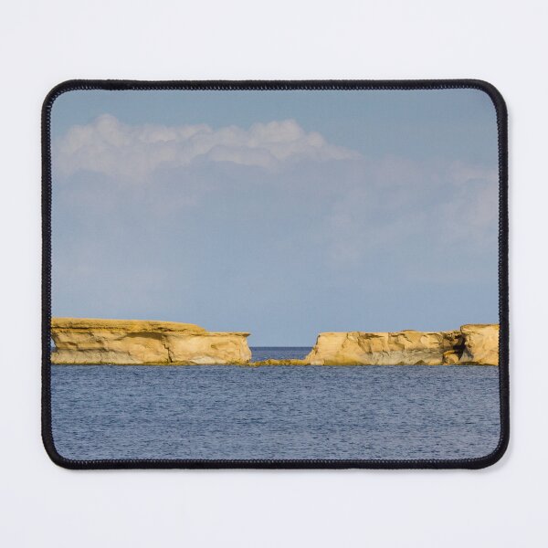 Item preview, Golden Sandstone Sea Stacks and Low Islets on Calm Blue Sea Beneath Soft Cloud Sky designed and sold by Nmallia.