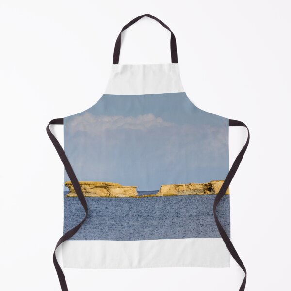 Item preview, Golden Sandstone Sea Stacks and Low Islets on Calm Blue Sea Beneath Soft Cloud Sky designed and sold by Nmallia.