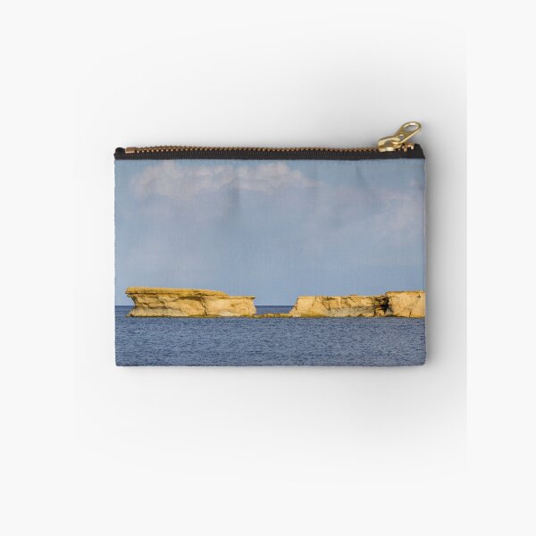 Item preview, Golden Sandstone Sea Stacks and Low Islets on Calm Blue Sea Beneath Soft Cloud Sky designed and sold by Nmallia.