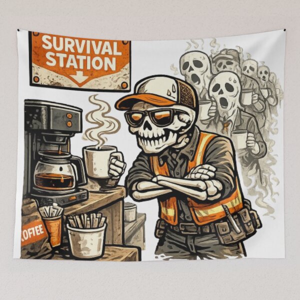 Item preview, Survival Station – Skeleton Coffee Worker T-Shirt designed and sold by NoriudaR.