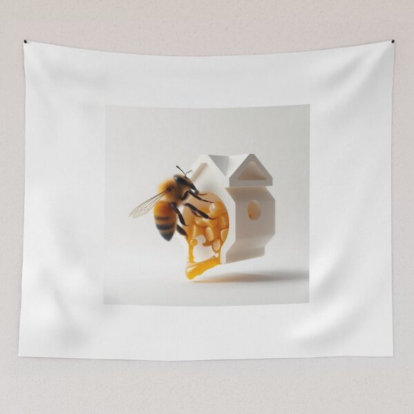 Item preview, Minimal Honey Bee House Design | Sweet Nature Aesthetic Art | Modern Bee Illustration designed and sold by LatestDesign95.