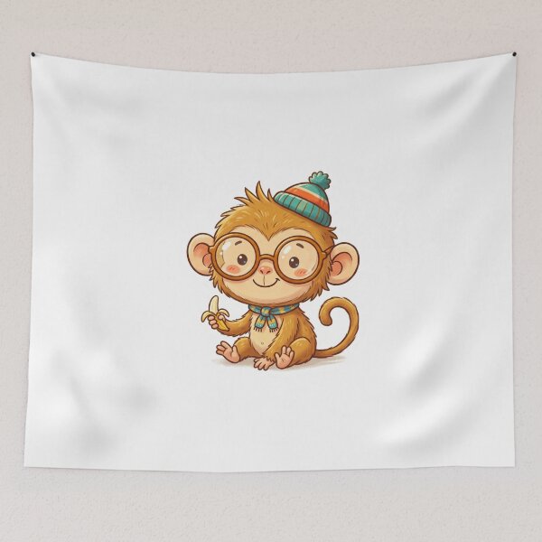 Item preview, Cute Baby Monkey With Glasses And Winter Hat designed and sold by Hafcishop.