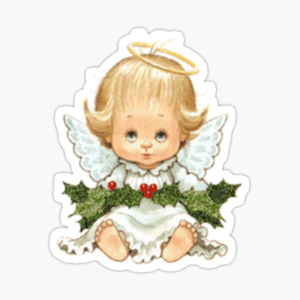 Vista previa del artículo con la obra «Cute Christmas Baby Angel y Holly», diseñado y vendido por MurphyMorganGifts.