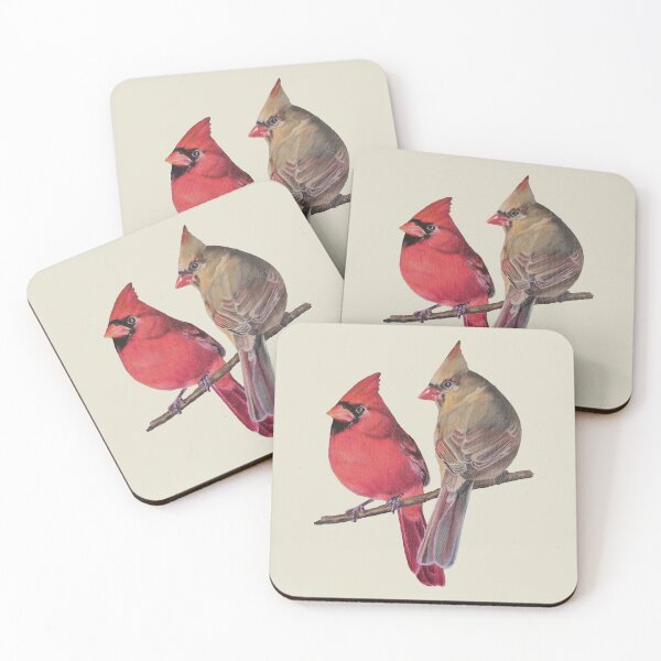 Item preview, Aligned - Northern Cardinal pair painting (no background) designed and sold by Emily Bickell.