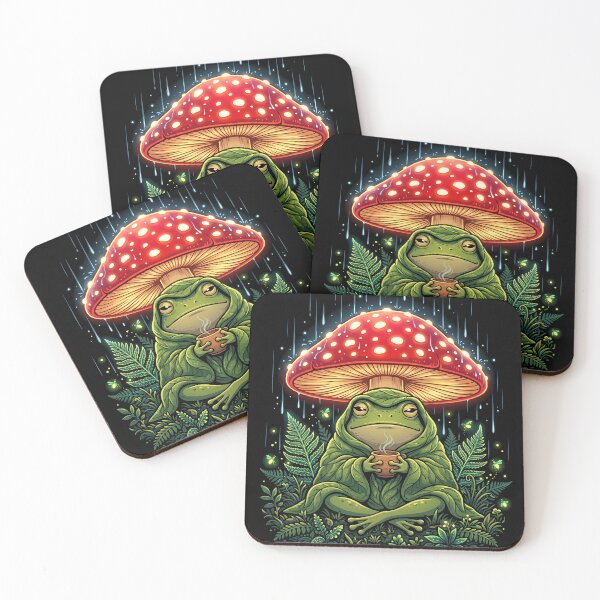 Item preview, Introverted Frog Drinking Tea | Dark Cottagecore Mushroom Art designed and sold by PiotrT.