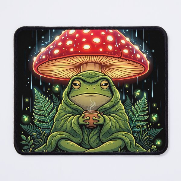 Item preview, Introverted Frog Drinking Tea | Dark Cottagecore Mushroom Art designed and sold by PiotrT.