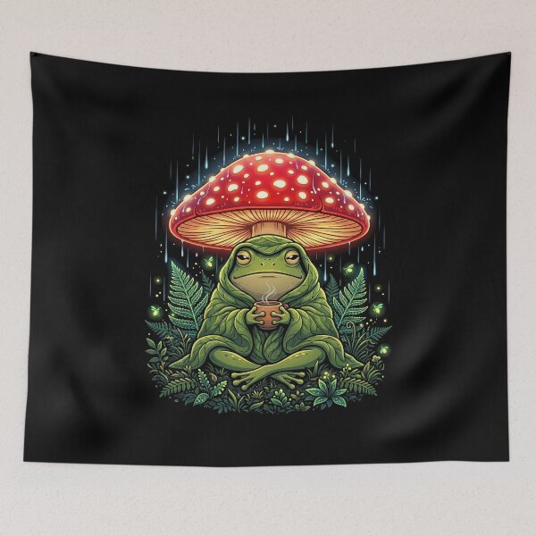 Item preview, Introverted Frog Drinking Tea | Dark Cottagecore Mushroom Art designed and sold by PiotrT.