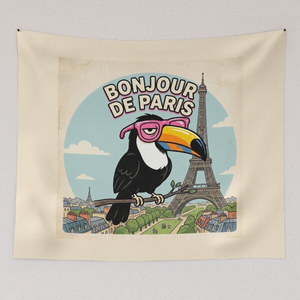Item preview, Bonjour De Paris Toucan Travel Illustration French Souvenir designed and sold by SplashTastic.