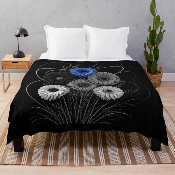 Item preview, Margarita azul minimalista floral sobre negro designed and sold by ArtbyValks.