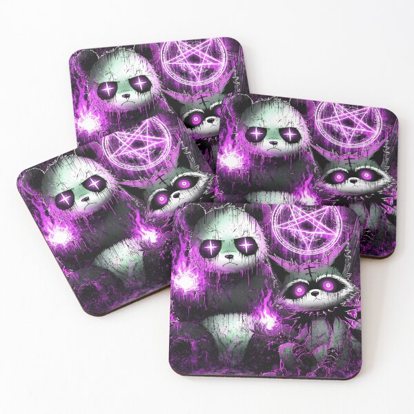 Item preview, Occult Panda Raccoon Dark Gothic Glitch Art with Purple Flames and Pentagram designed and sold by DonaldWaltersxx.