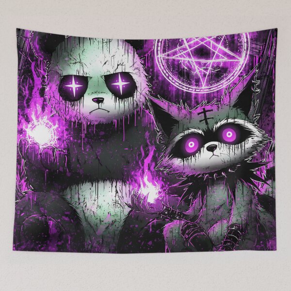 Item preview, Occult Panda Raccoon Dark Gothic Glitch Art with Purple Flames and Pentagram designed and sold by DonaldWaltersxx.