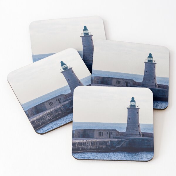 Item preview, Solitary Lighthouse on Stone Breakwater Overlooking Calm Blue Sea at Harbor Entrance With Distant Ship designed and sold by Nmallia.