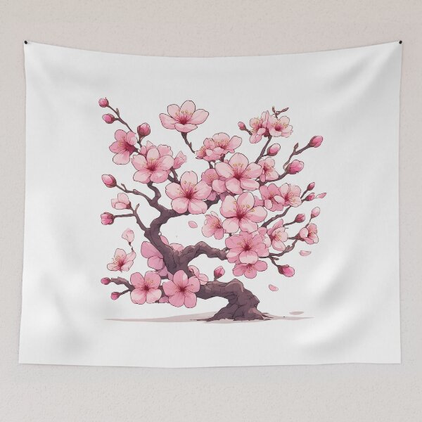 Item preview, Blooming Sakura Tree with Pink Cherry Blossoms Illustration designed and sold by Karolina’s Cozy Creations.