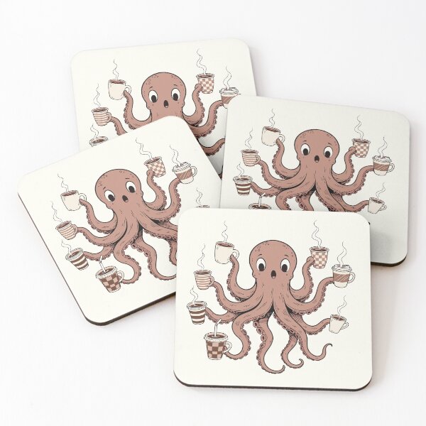 Item preview, Coffee Octopus | Multi Task Beast with Coffee Cups | Funny Productivity Aesthetic Sticker designed and sold by inkfusionhub99.