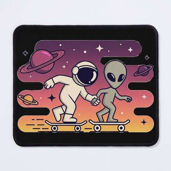 Item preview, Astronaut and Alien Friendship Skateboarding Through Galaxy Space Design designed and sold by D-Oles-Mercher.