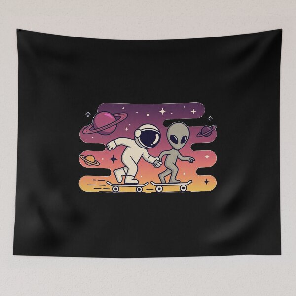 Item preview, Astronaut and Alien Friendship Skateboarding Through Galaxy Space Design designed and sold by D-Oles-Mercher.