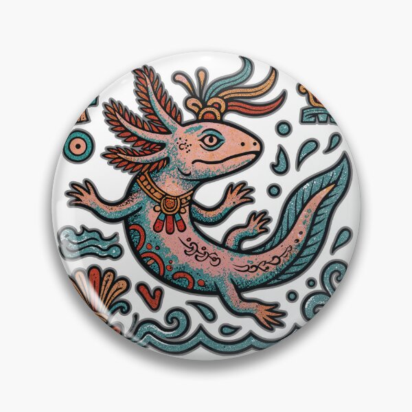 Item preview, Aztec axolotl Xolotl god engraved tribal pattern pink and blue mexican salamander eroded vintage style, white - HD ONLINE STORE designed and sold by bard-art.