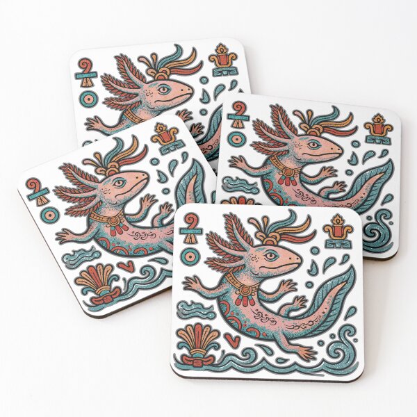 Item preview, Aztec axolotl Xolotl god engraved tribal pattern pink and blue mexican salamander eroded vintage style, white - HD ONLINE STORE designed and sold by bard-art.