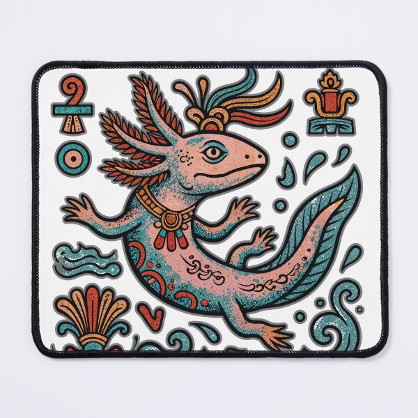 Item preview, Aztec axolotl Xolotl god engraved tribal pattern pink and blue mexican salamander eroded vintage style, white - HD ONLINE STORE designed and sold by bard-art.
