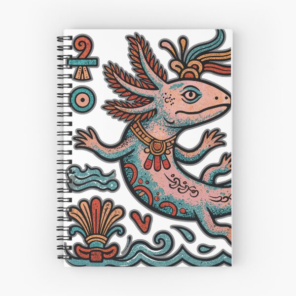 Item preview, Aztec axolotl Xolotl god engraved tribal pattern pink and blue mexican salamander eroded vintage style, white - HD ONLINE STORE designed and sold by bard-art.