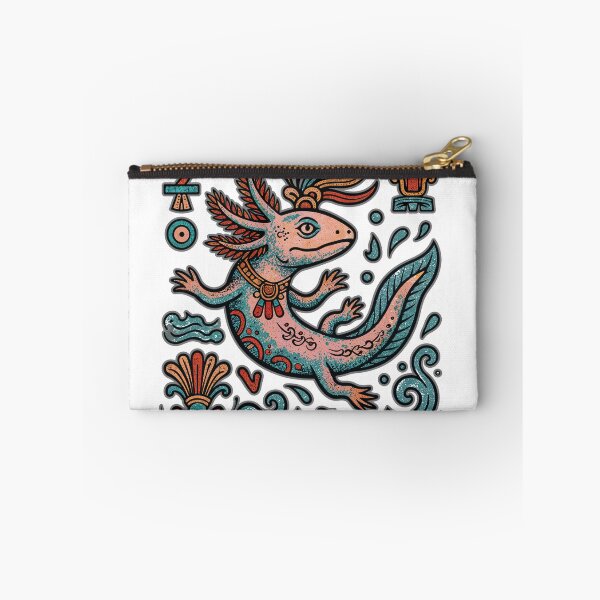 Item preview, Aztec axolotl Xolotl god engraved tribal pattern pink and blue mexican salamander eroded vintage style, white - HD ONLINE STORE designed and sold by bard-art.