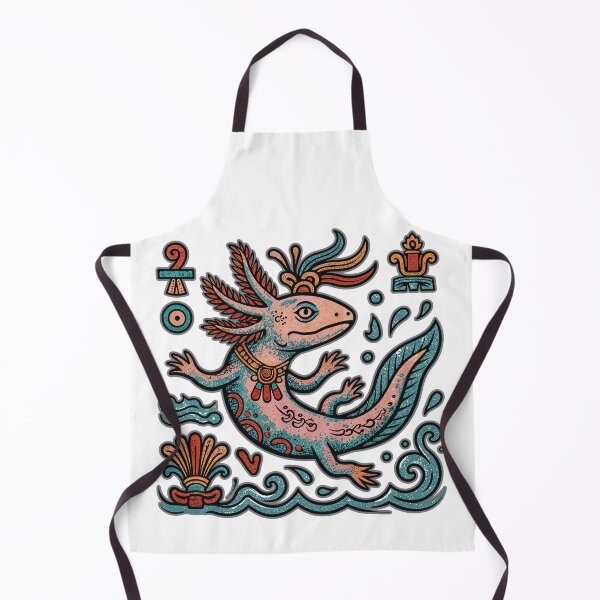 Item preview, Aztec axolotl Xolotl god engraved tribal pattern pink and blue mexican salamander eroded vintage style, white - HD ONLINE STORE designed and sold by bard-art.