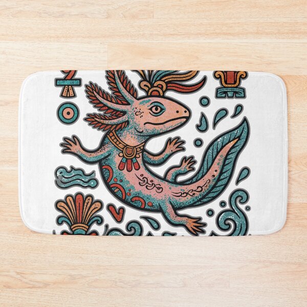 Item preview, Aztec axolotl Xolotl god engraved tribal pattern pink and blue mexican salamander eroded vintage style, white - HD ONLINE STORE designed and sold by bard-art.