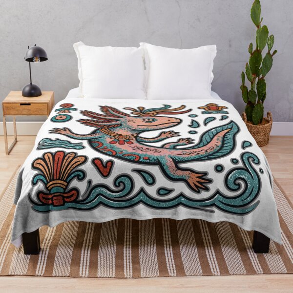 Item preview, Aztec axolotl Xolotl god engraved tribal pattern pink and blue mexican salamander eroded vintage style, white - HD ONLINE STORE designed and sold by bard-art.