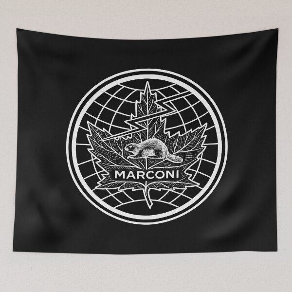 Item preview, Black and White Marconi Radio Crest with Lightning Bolt, Globe Grid, and Canadian Maple Leaf designed and sold by Analog Aura .