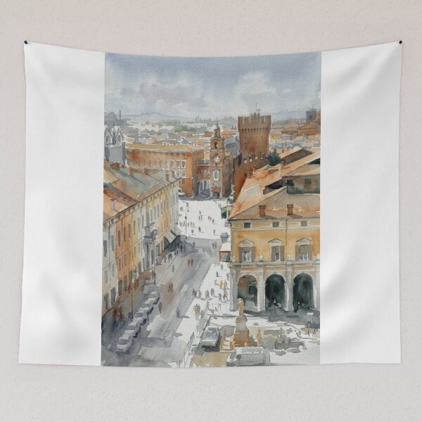 Item preview, A view from Este Castle in Ferrara Italy - Aerial Watercolor designed and sold by caracatita75.